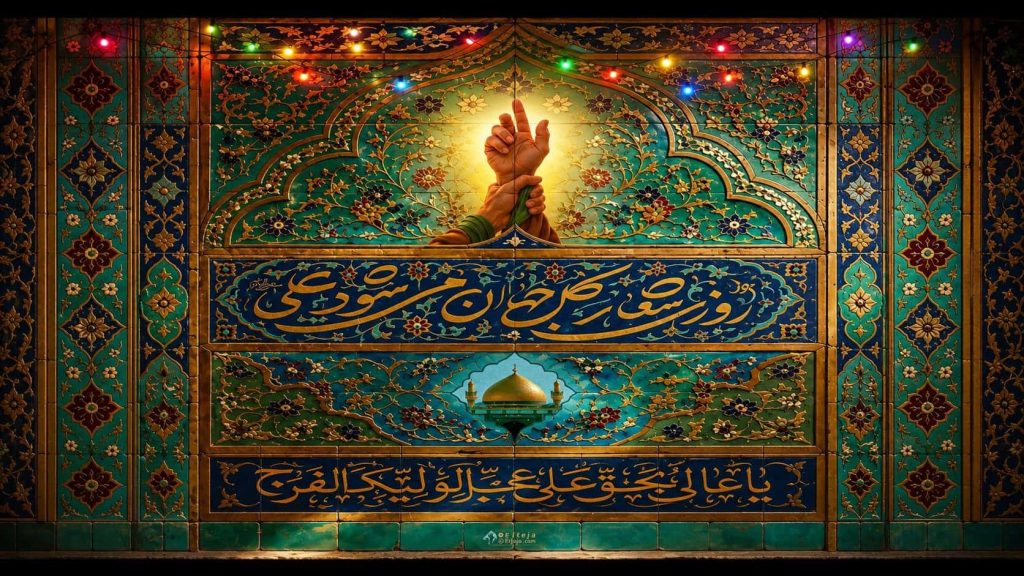کاور عکس نوشته غدیر با متن روزی شعار کل جهان می شود علی