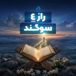 قرآن گشوده در دشتی پر از گل با مسیر نورانی و طلوع روشن در دوردست